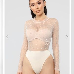 Lace pearl shirt from fashion nova